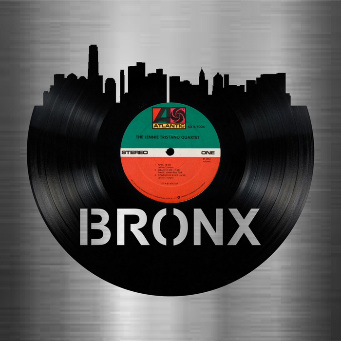 Bronx new york Skyline Vinyl record art cut from a actual vinyl record clock