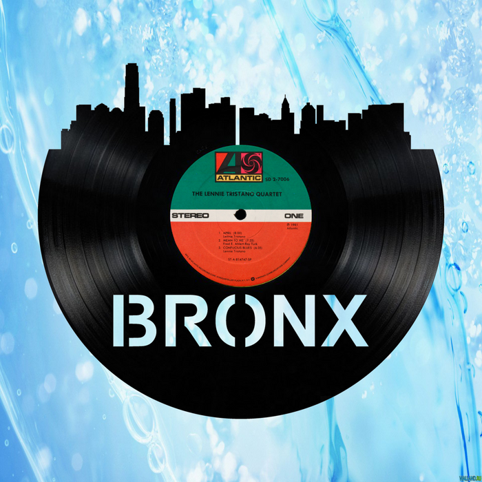 Bronx new york Skyline Vinyl record art cut from a actual vinyl record clock