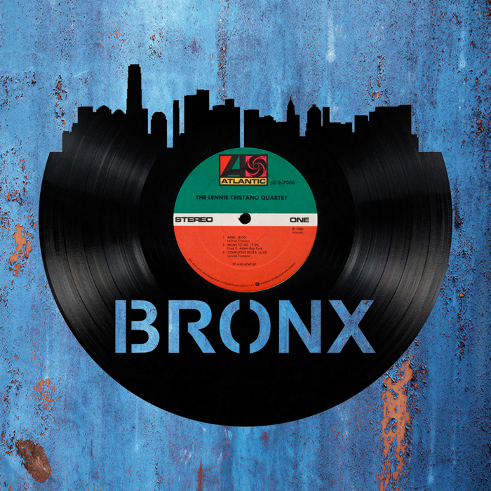 Bronx new york Skyline Vinyl record art cut from a actual vinyl record clock