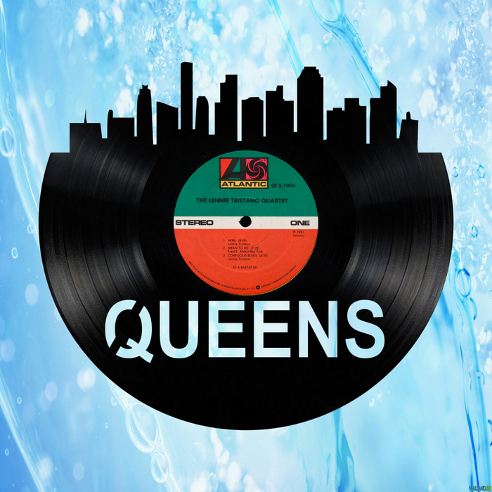 Queens New York Skyline Vinyl record art cut from a actual vinyl record clock