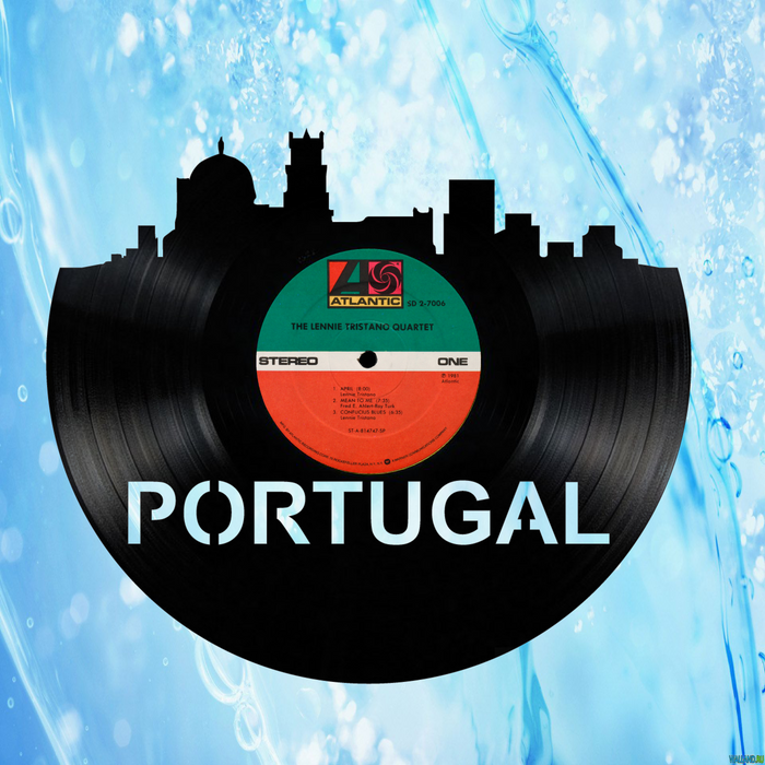 Portugal Skyline Vinyl record art cut from a actual vinyl record clock