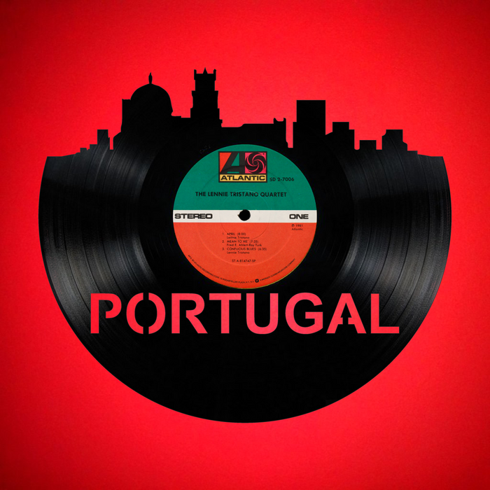 Portugal Skyline Vinyl record art cut from a actual vinyl record clock