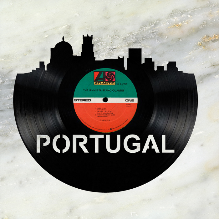 Portugal Skyline Vinyl record art cut from a actual vinyl record clock