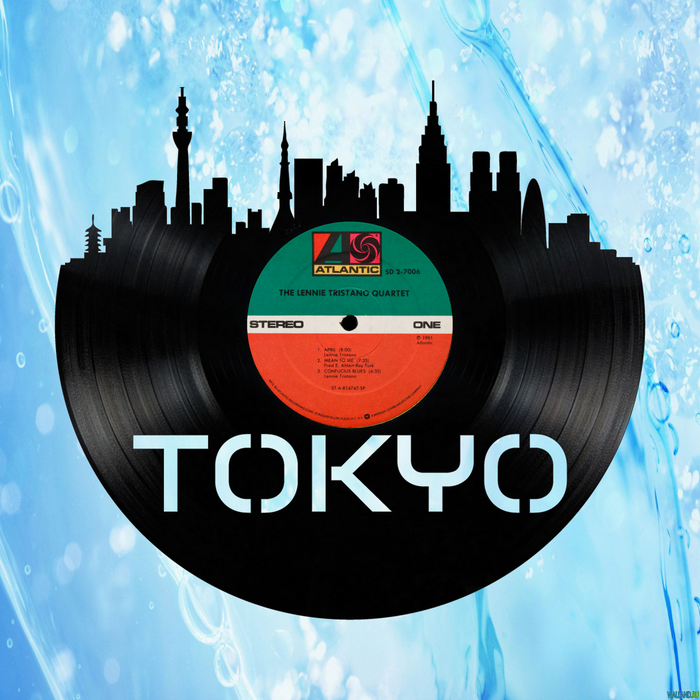 Tokyo Japan Skyline Vinyl record art cut from a actual vinyl record clock