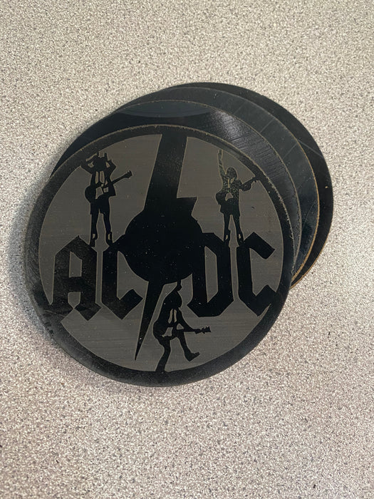 AC DC Laser Engraved Coaster Set of 4 Cut Vinyl Record artist representation