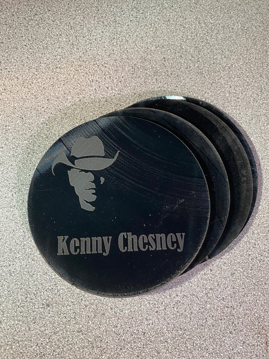 Kenny Chesney Laser Engraved Coaster Set of 4 Cut Vinyl Record artist representation