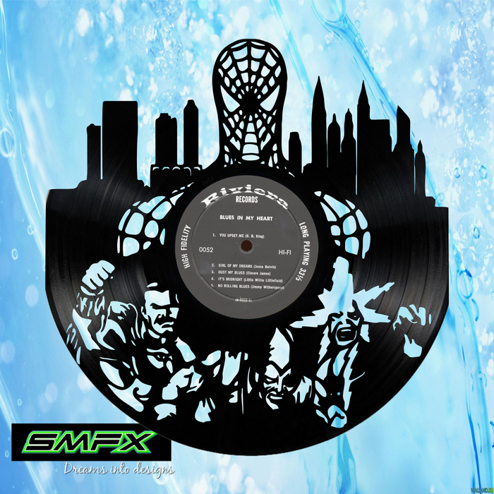 SPIDERMAN Laser Cut Vinyl Record artist representation or vinyl clock