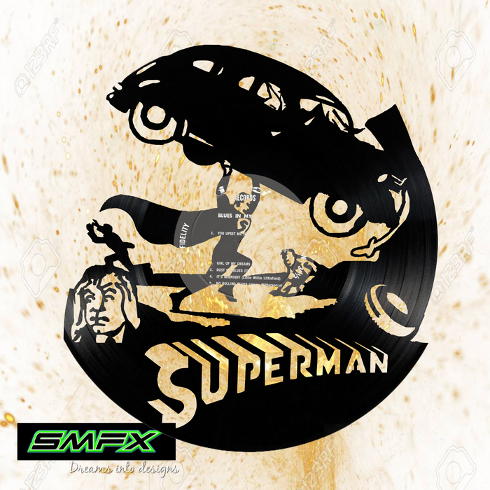 SUPERMAN Laser Cut Vinyl Record artist representation or vinyl clock