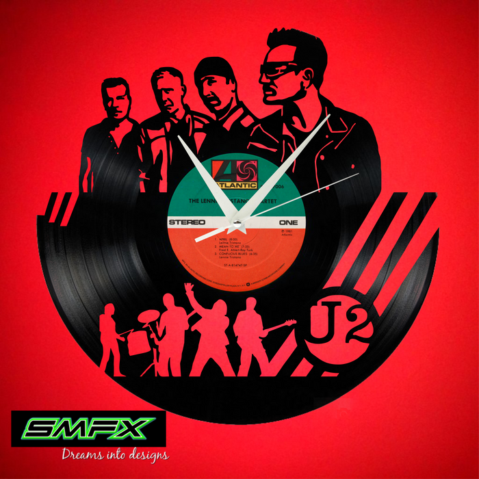 U2 Laser Cut Vinyl Record artist representation or vinyl clock