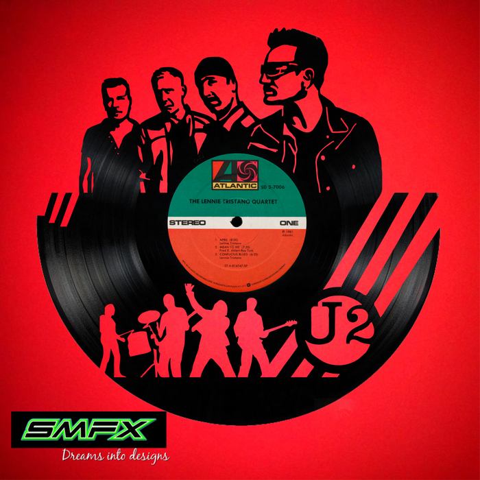 U2 Laser Cut Vinyl Record artist representation or vinyl clock