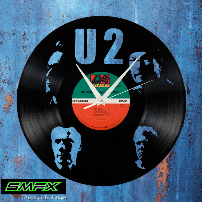 U2 Laser Cut Vinyl Record artist representation or vinyl clock
