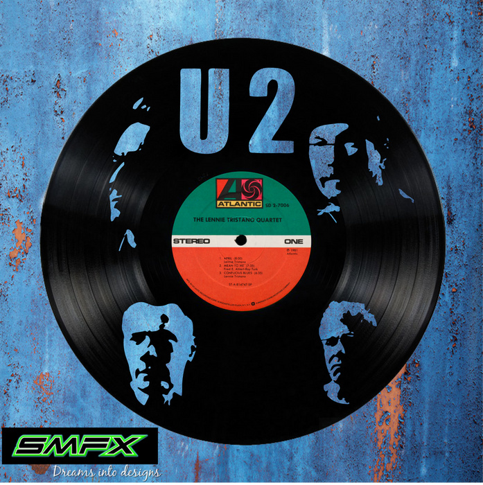 U2 Laser Cut Vinyl Record artist representation or vinyl clock