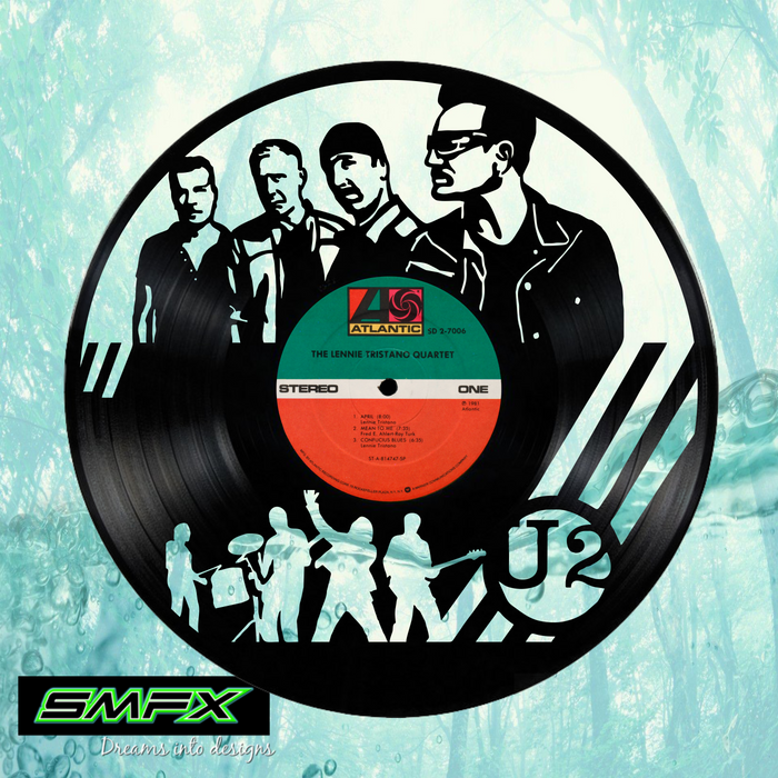 U2 Laser Cut Vinyl Record artist representation or vinyl clock