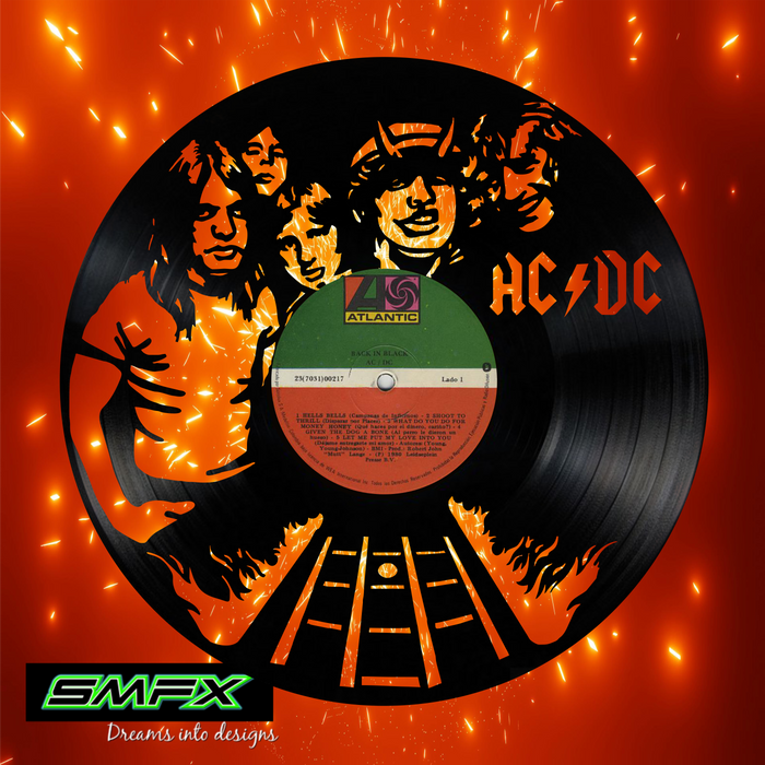 AC-DC Laser Cut Vinyl Record artist representation or vinyl clock