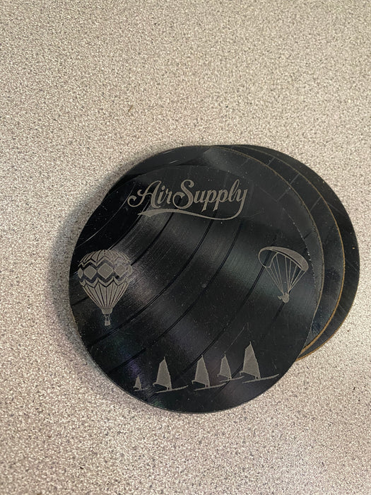 Air Supply Laser Engraved Coaster Set of 4 Cut Vinyl Record artist representation