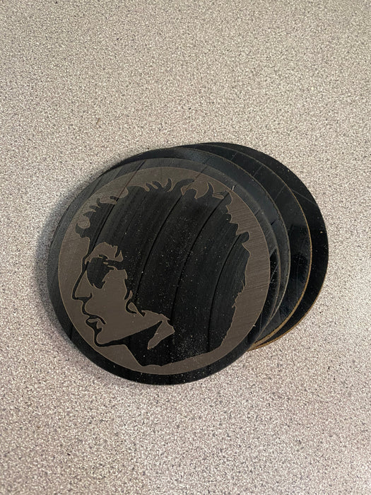 bob dylan Laser Engraved Coaster Set of 4 Cut Vinyl Record artist representation