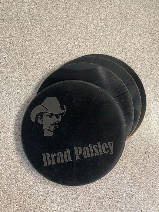 brad paisley Laser Engraved Coaster Set of 4 Cut Vinyl Record artist representation