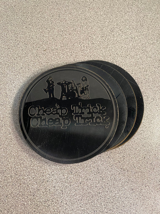 cheap trick Laser Engraved Coaster Set of 4 Cut Vinyl Record artist representation