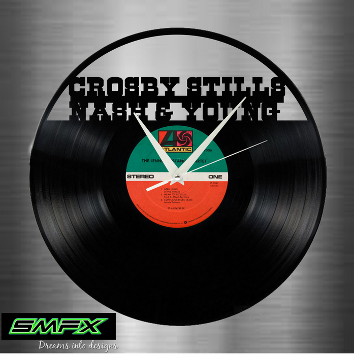 crosby stills nash and young Laser Cut Vinyl Record artist representation or vinyl clock