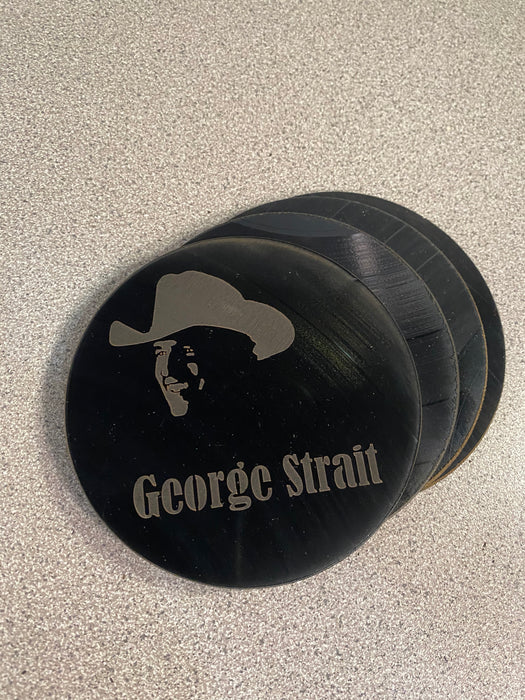 george strait Laser Engraved Coaster Set of 4 Cut Vinyl Record artist representation