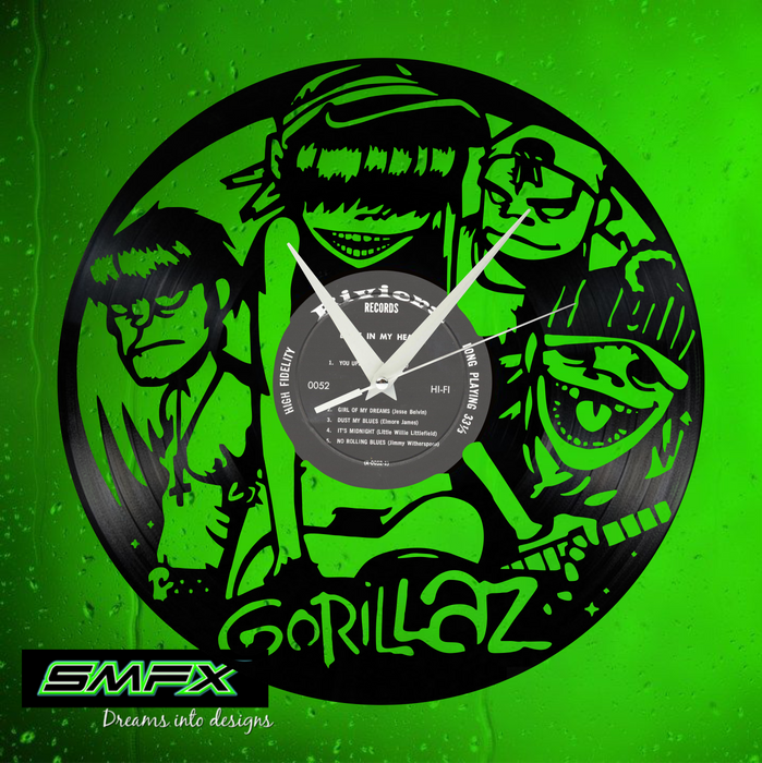 gorillaz Laser Cut Vinyl Record artist representation or vinyl clock