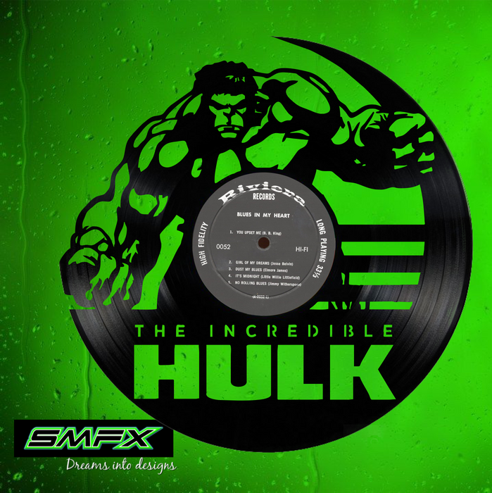 HULK Laser Cut Vinyl Record artist representation or vinyl clock