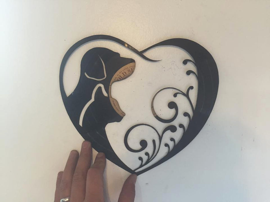dog and cat heart Laser Cut Vinyl Record artist representation