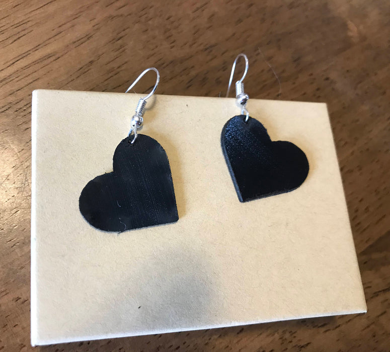 Heart earings made from recycled vinyl records