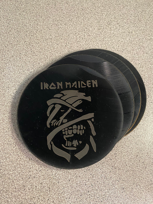 iron maiden Laser Engraved Coaster Set of 4 Cut Vinyl Record artist representation