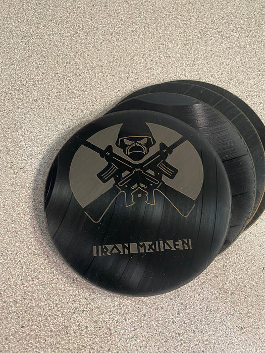 iron maiden Laser Engraved Coaster Set of 4 Cut Vinyl Record artist representation