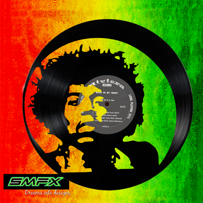 jimi hendrix Laser Cut Vinyl Record artist representation or vinyl clock