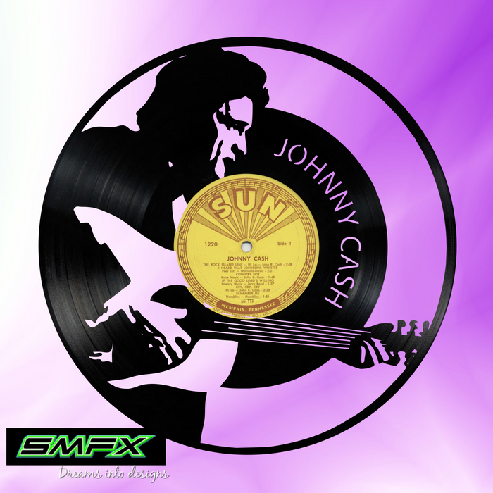 johnny cash Laser Cut Vinyl Record artist representation or vinyl clock