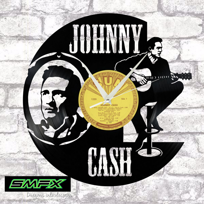 johnny cash Laser Cut Vinyl Record artist representation or vinyl clock