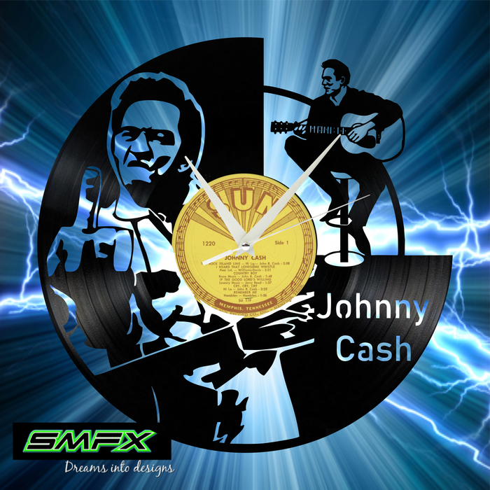 johnny cash Laser Cut Vinyl Record artist representation or vinyl clock