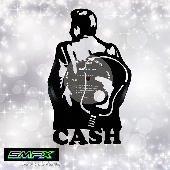 johnny cash Laser Cut Vinyl Record artist representation or vinyl clock