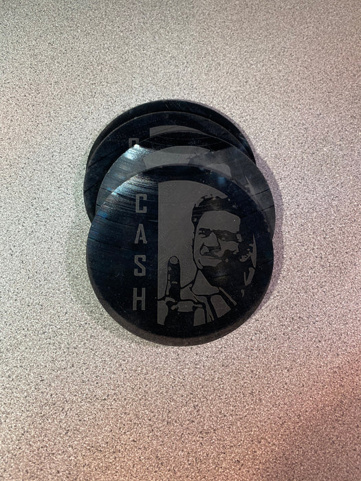 johnny cash Laser Engraved Coaster Set of 4 Cut Vinyl Record artist representation