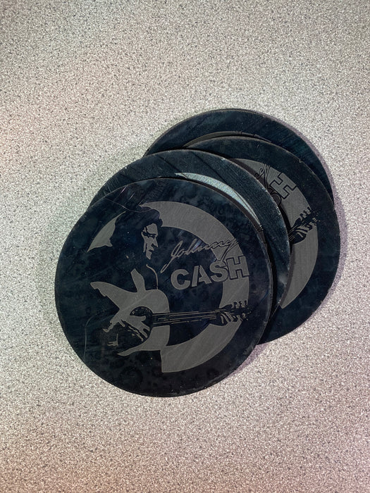 johnny cash Laser Engraved Coaster Set of 4 Cut Vinyl Record artist representation