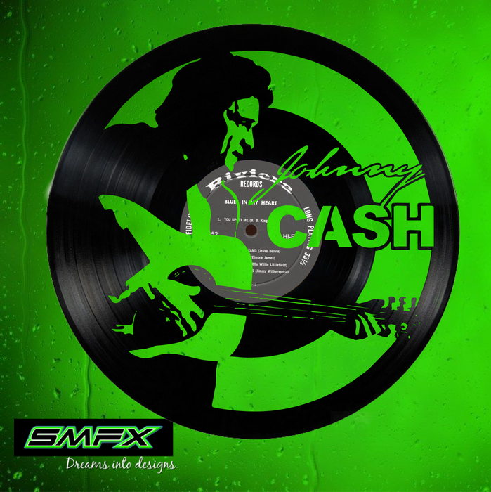 johnny cash Laser Cut Vinyl Record artist representation or vinyl clock