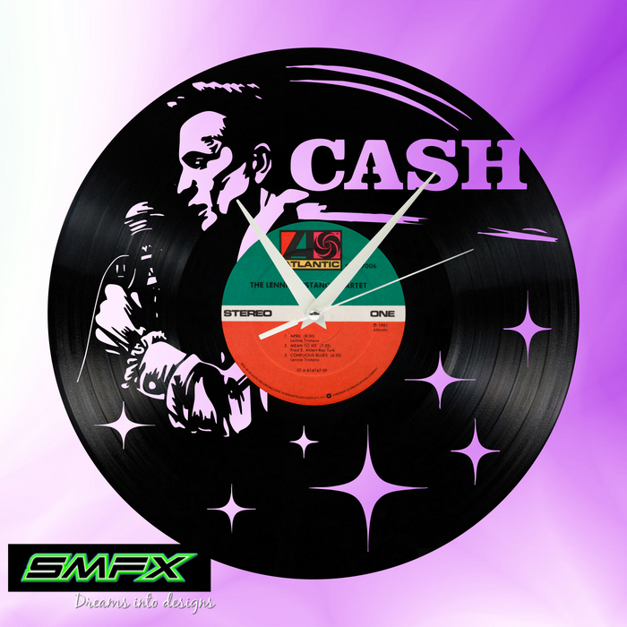 johnny cash Laser Cut Vinyl Record artist representation or vinyl clock