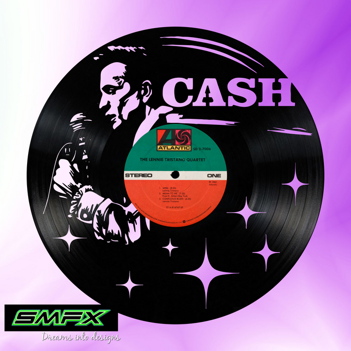 johnny cash Laser Cut Vinyl Record artist representation or vinyl clock
