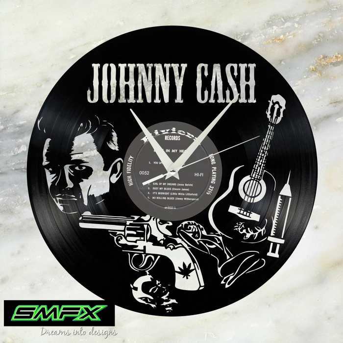 johnny cash Laser Cut Vinyl Record artist representation or vinyl clock