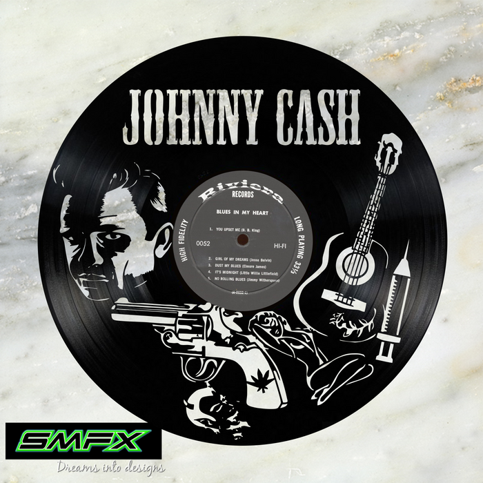 johnny cash Laser Cut Vinyl Record artist representation or vinyl clock