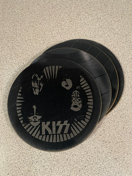 kiss Laser Engraved Coaster Set of 4 Cut Vinyl Record artist representation