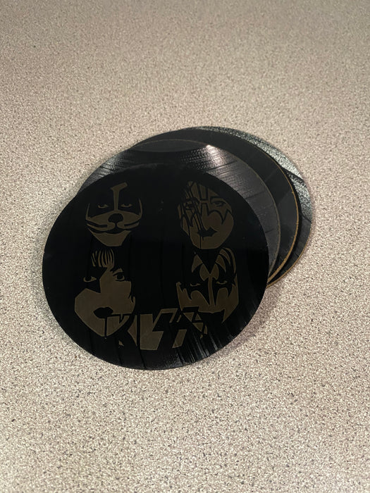 kiss Laser Engraved Coaster Set of 4 Cut Vinyl Record artist representation