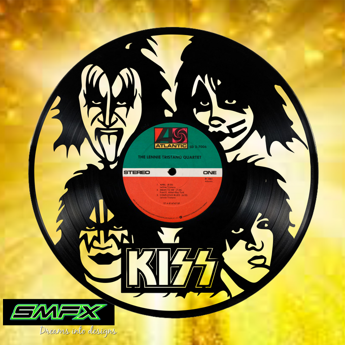 kiss Laser Cut Vinyl Record artist representation or vinyl clock