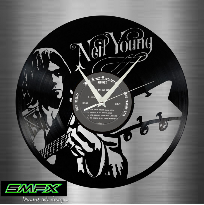 neil young Laser Cut Vinyl Record artist representation or vinyl clock