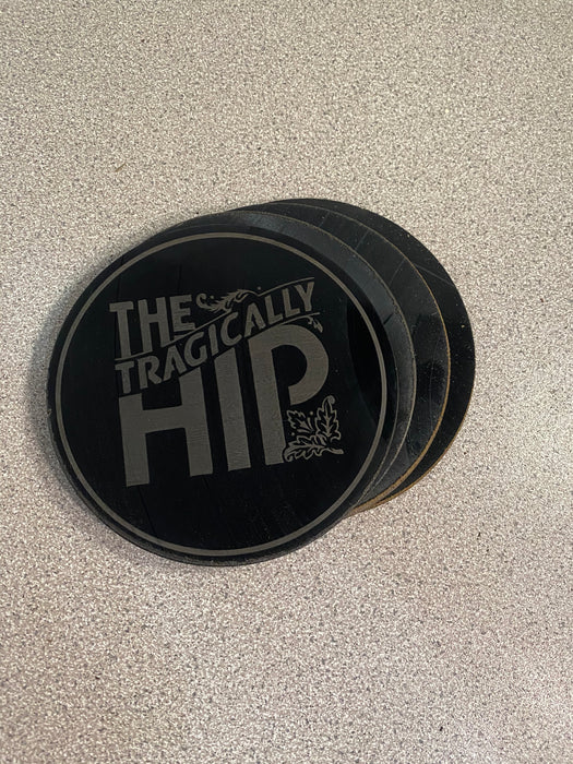 the tragically hip Laser Engraved Coaster Set of 4 Cut Vinyl Record artist representation