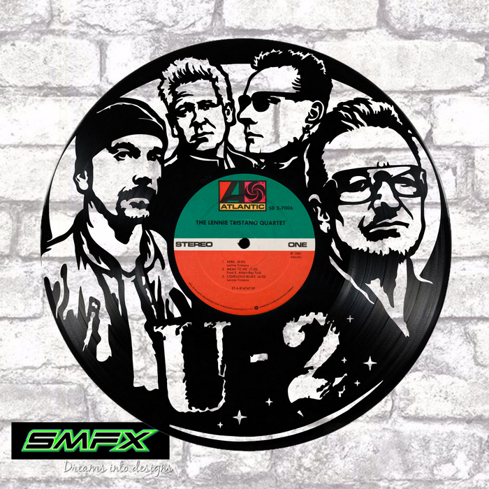 U2 Laser Cut Vinyl Record artist representation or vinyl clock