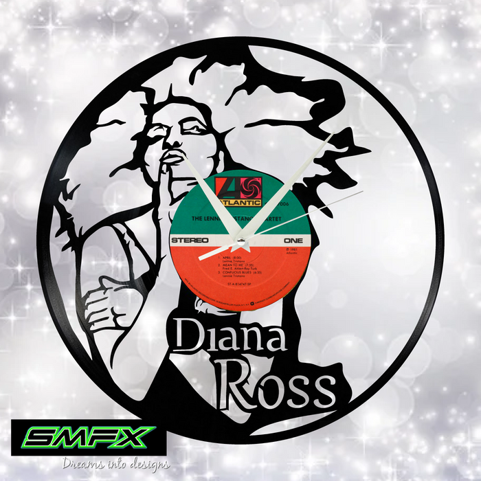 Diana Ross Laser Cut Vinyl Record artist representation or vinyl clock