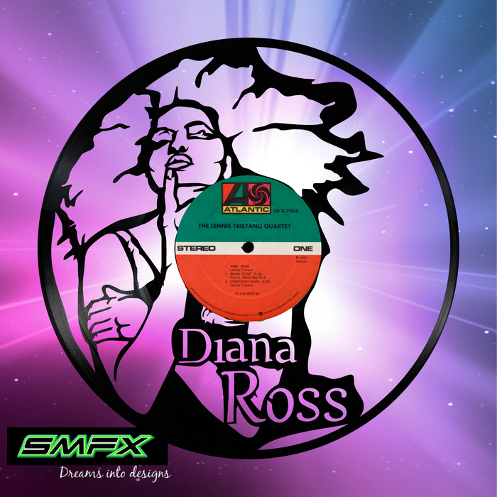 Diana Ross Laser Cut Vinyl Record artist representation or vinyl clock